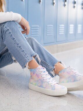 Art Class Tie Dye High Top Sneakers Kids Girls Size 5Y Side Zip Lace Up New